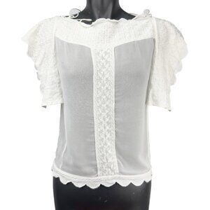 ISABEL MARANT Etoile Sheer Ruffles Sleeves Boho White Embroided Blouse Top sz‎ M